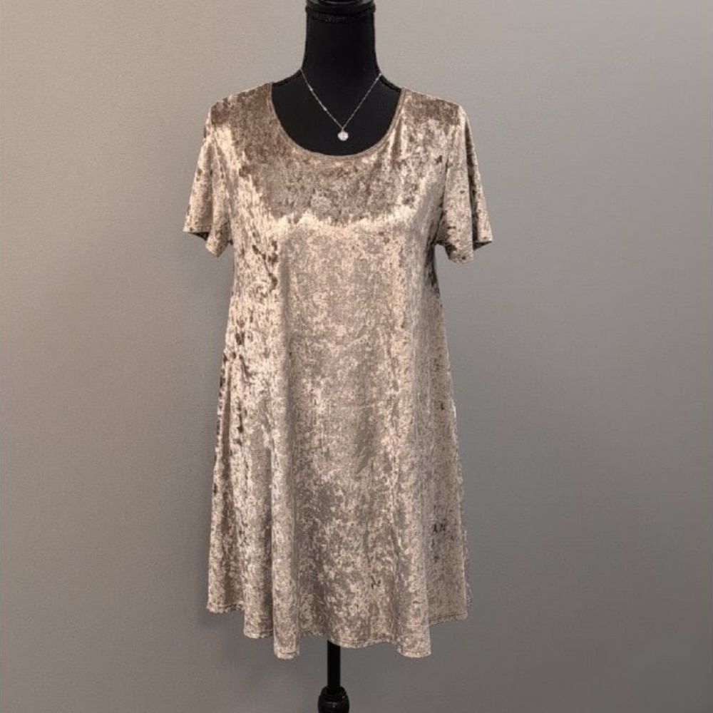 Rolla Coster Vintage Y2K Gold Crushed Velvet Mini Babydoll Dress Size L